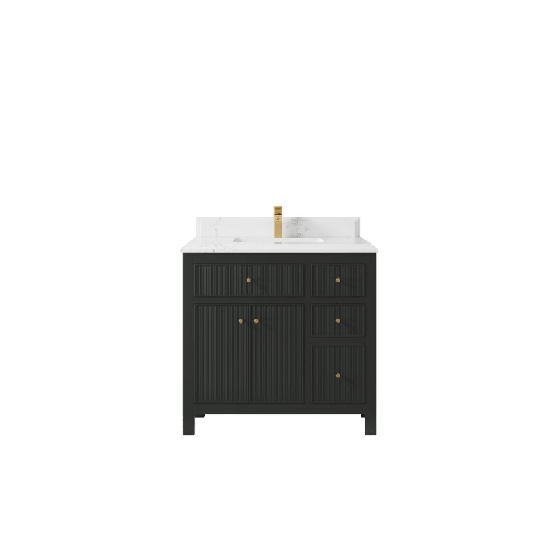 Sonoma 36 In. W X 22 In. D Center Sink Bathroom Vanity In Blacktop With Cove Edge Quartz, Empira
