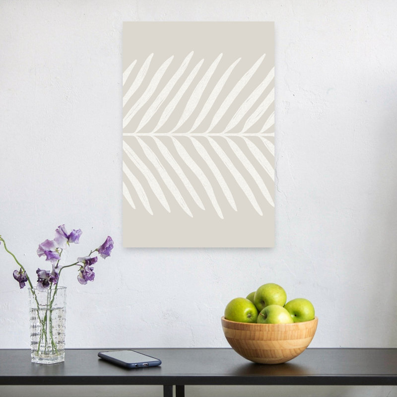 Delicate Beige Palm Leaf Abstract Contemporary Delicate Palm Nature Plant Wall Art Print 1 Piece Wrapped Canvas Wall Art