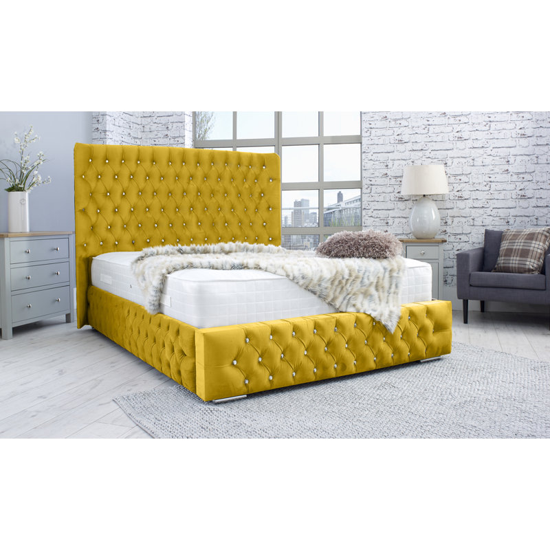 Jancis Upholstered Bed, Single (3'), Mustard Gold
