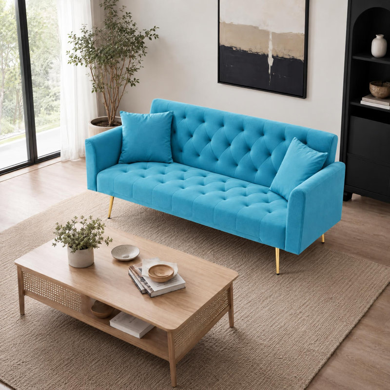 71 " Velvet Sofa Bed, Light Blue