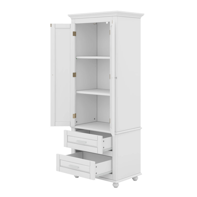 Tall Storage Cabinet With 2 Drawers, White