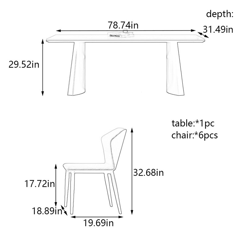 Ensemble de table de salle à manger et de chaises Home Rock Plate, H 29,52 po x L 78,74 po x l 31,49 po
