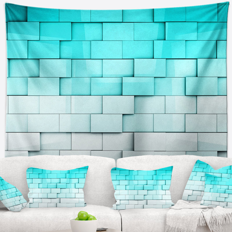 Blue mosaïque cubes tapisserie, H 32 po x l 39 po