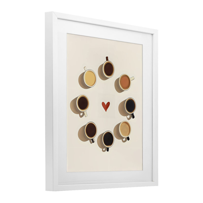 Cercle de tasses à café, impression sous verre encadrée, conception par Arlington Prints, H 21 po x l 17 po