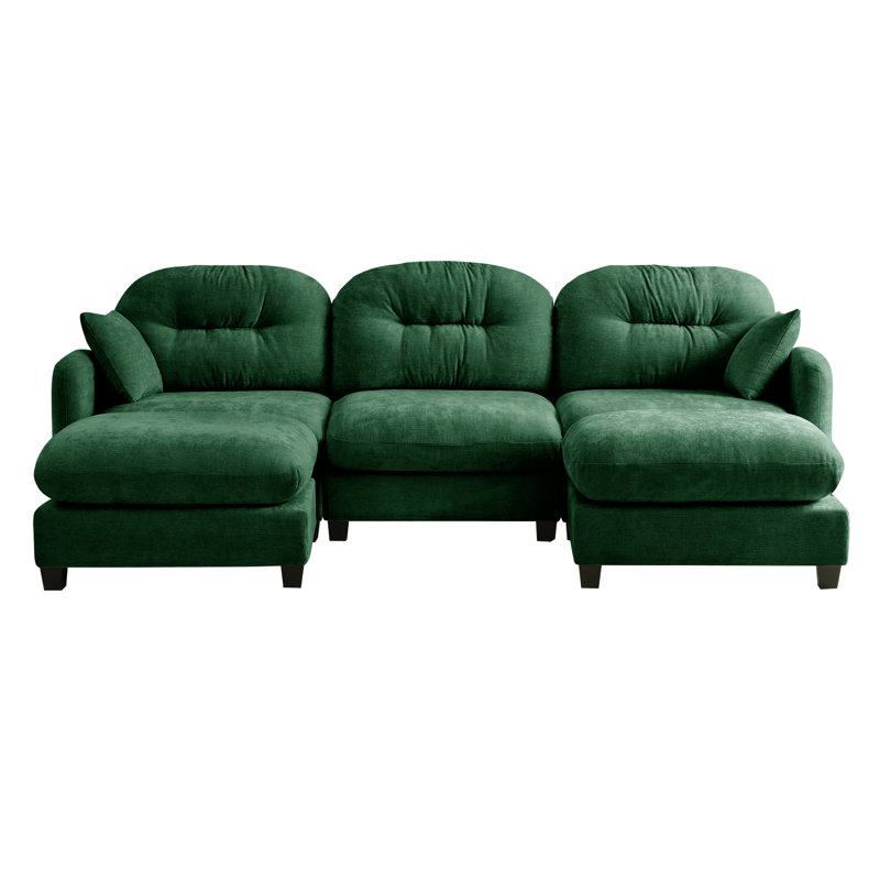 Modular Chenille  Sectional Sofa, Green,  36.6" H x 107" W x 59.5" D