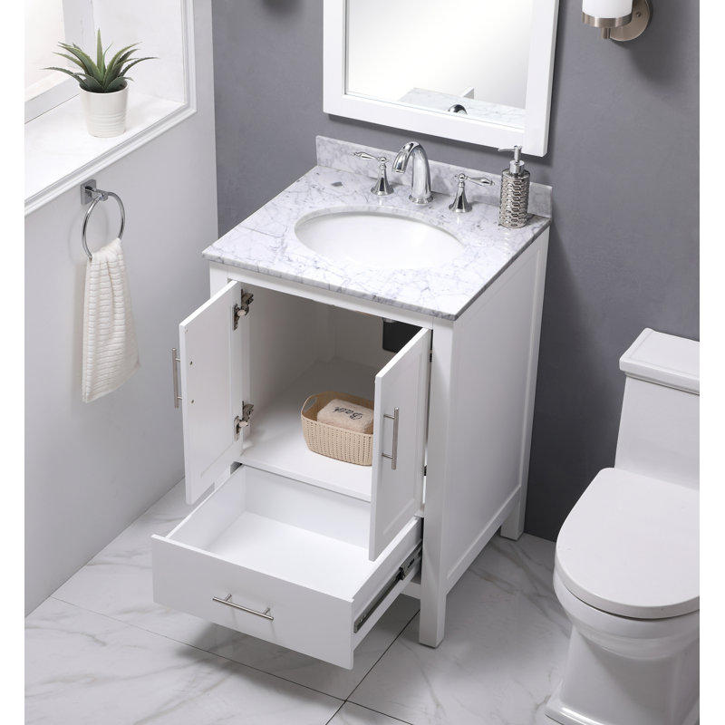 Ensemble de meuble-lavabo simple 24 po Gilley, Blanc, Blanc de Carrare