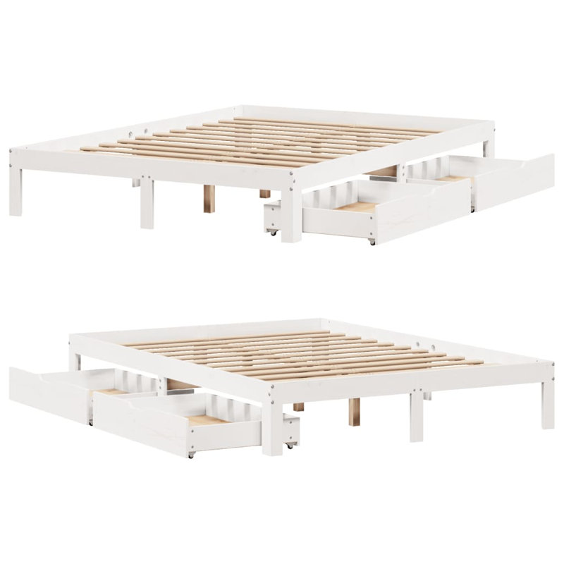Abrianne Solid Wood Storage Bed, 30cm H x 203.5cm W x 123.5cm D, White