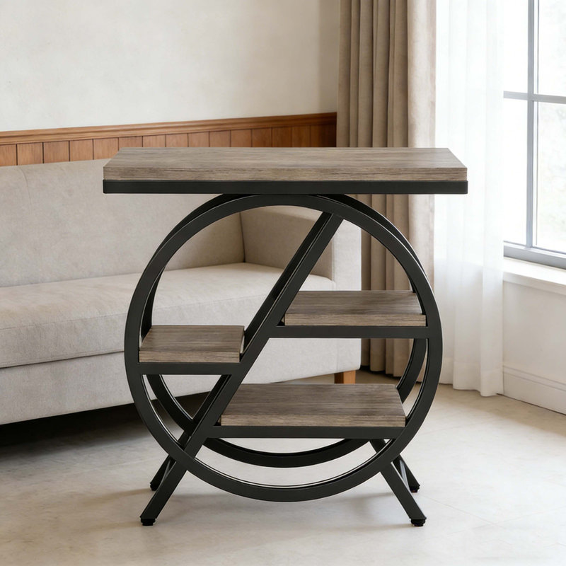 Table de bout à 4 niveaux avec tablettes de rangement, Gris