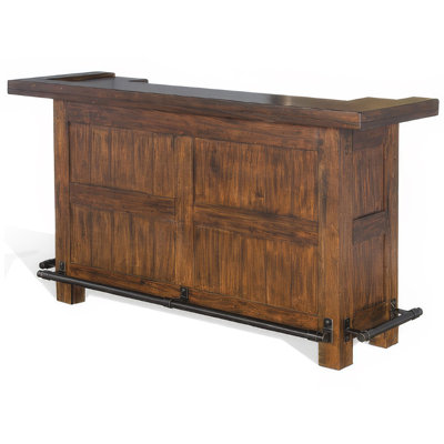 Reggie Freestanding Home Bar Counter, 78 Inch Cherry Brown Wood by Benjara