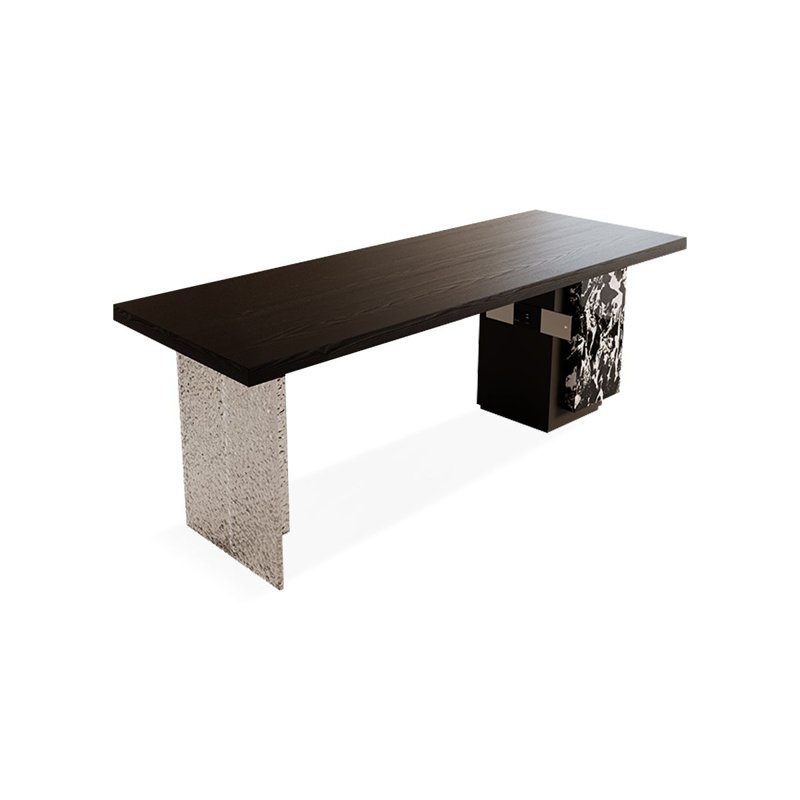 Bureau rectangulaire noir massif + bois manufacturé + acrylique, H 29,53 po x l 62,99 po x P 23,62 po, Retour à gauche