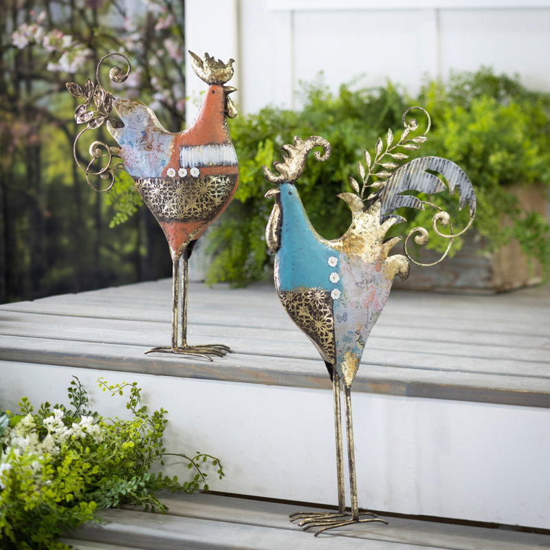 Statues de jardin en métal Breindy Birds, collection 2 pièces