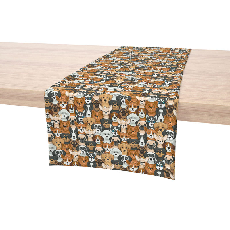 Table Runner, 100% Cotton, 16X72", Cheerful Dogs, 90" L x 16" W