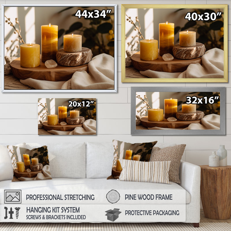 Spa Candels, harmonie zen sur toile, H 16 po x l 32 po x P 1 po, Cadre flottant noir