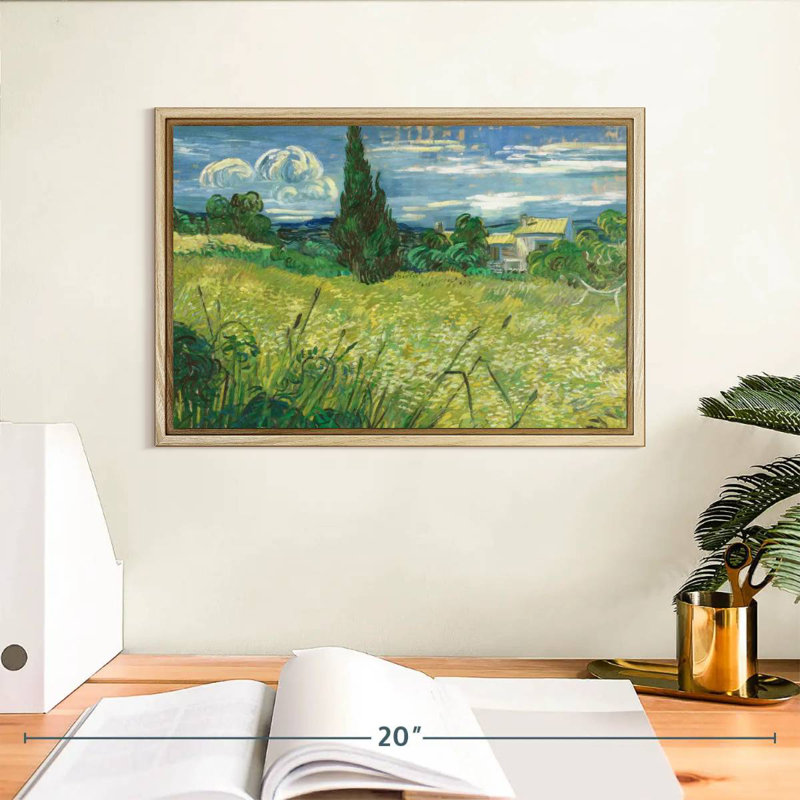 Champ vert 1889, Cadre flottant en bois naturel, 13 po x 9 po
