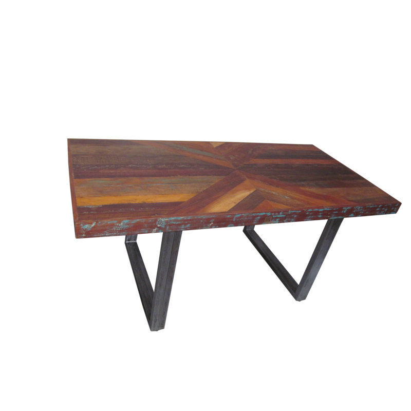 Facundo Reclaimed Wood Industrial Dining Table with Aged Steel Base – 71" 