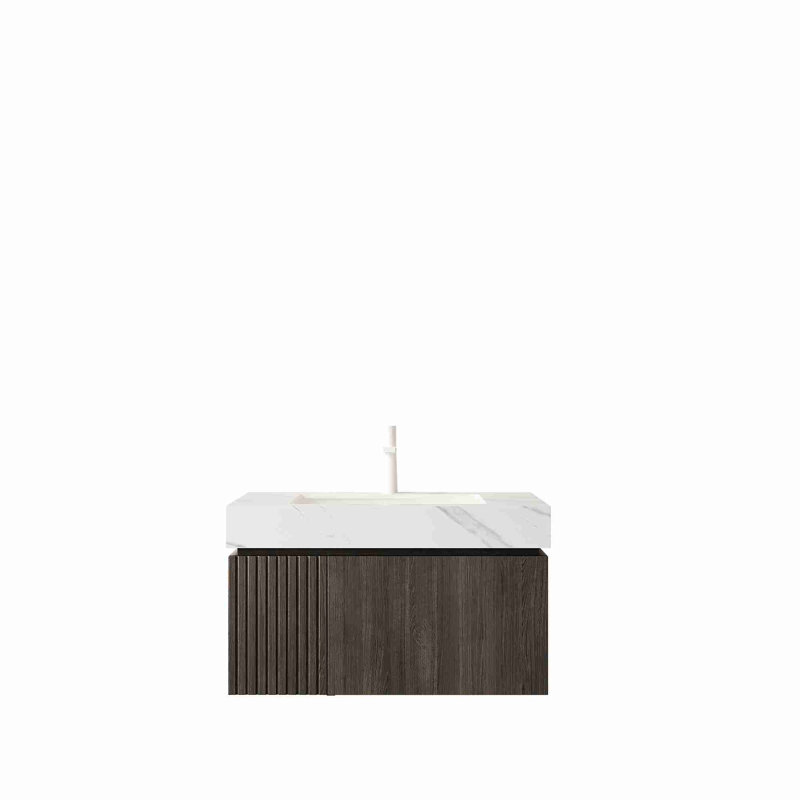 Meuble-lavabo moderne flottant, 30", Espresso, Blanc de Carrare