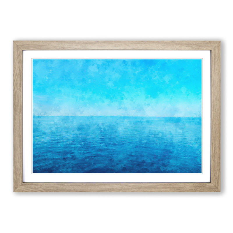 Blue Ocean Horizon Painting - Single Picture Frame Print on MDF, Oak, 33cm H x 45cm W x 2cm D