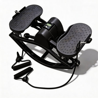 Mini Stepper Machine with Resistance Bands, Stair Stepper with LCD Monitor, Portable Home Fitness Equipment for Full-Body Workout, Legs & Buttocks Cardio Training