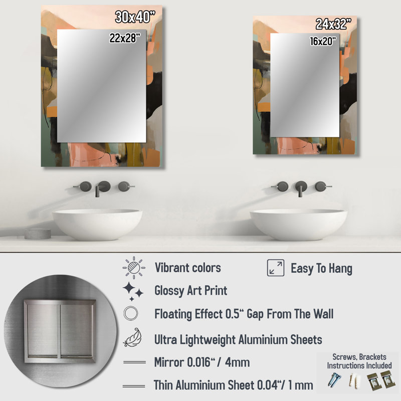 Green And Beige Transcending Reality II - Abstract Painting Wall Mirror, Modern Decorative Mirror, Printed Metal Art