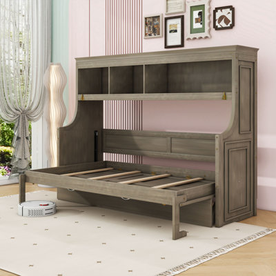 Lit escamotable en bois avec bureau et tablettes