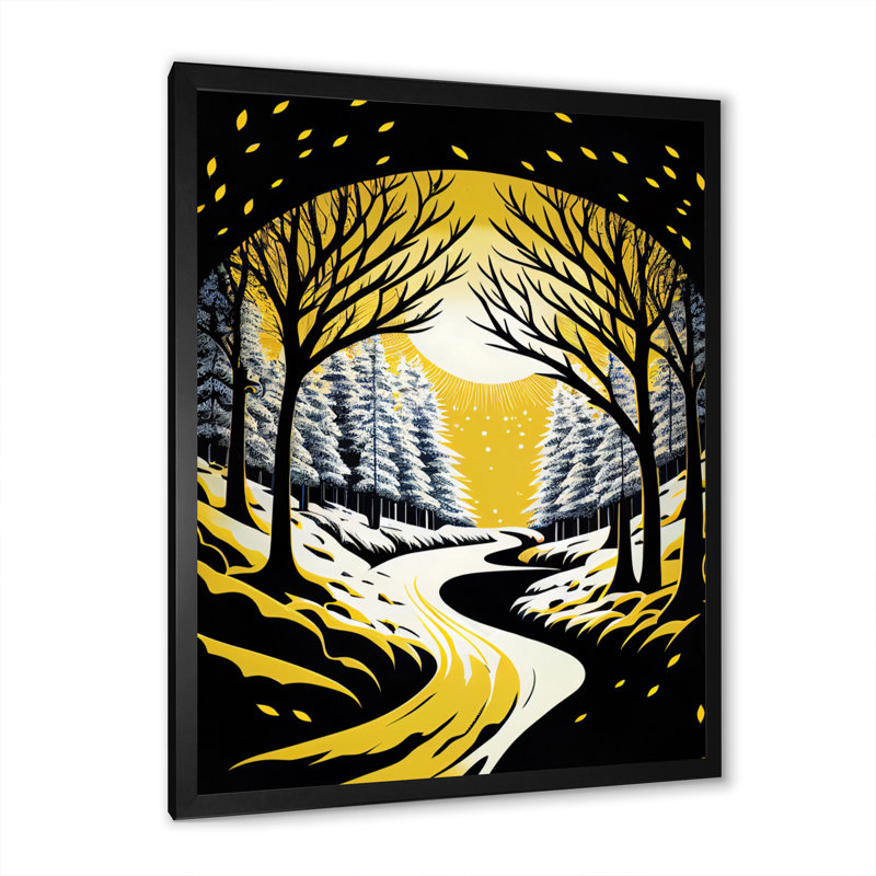 «Winter Trees with Snow Mountain River III», reproduction sur toile, H 20 po x l 12 po x P 1 po, Cadre photo noir