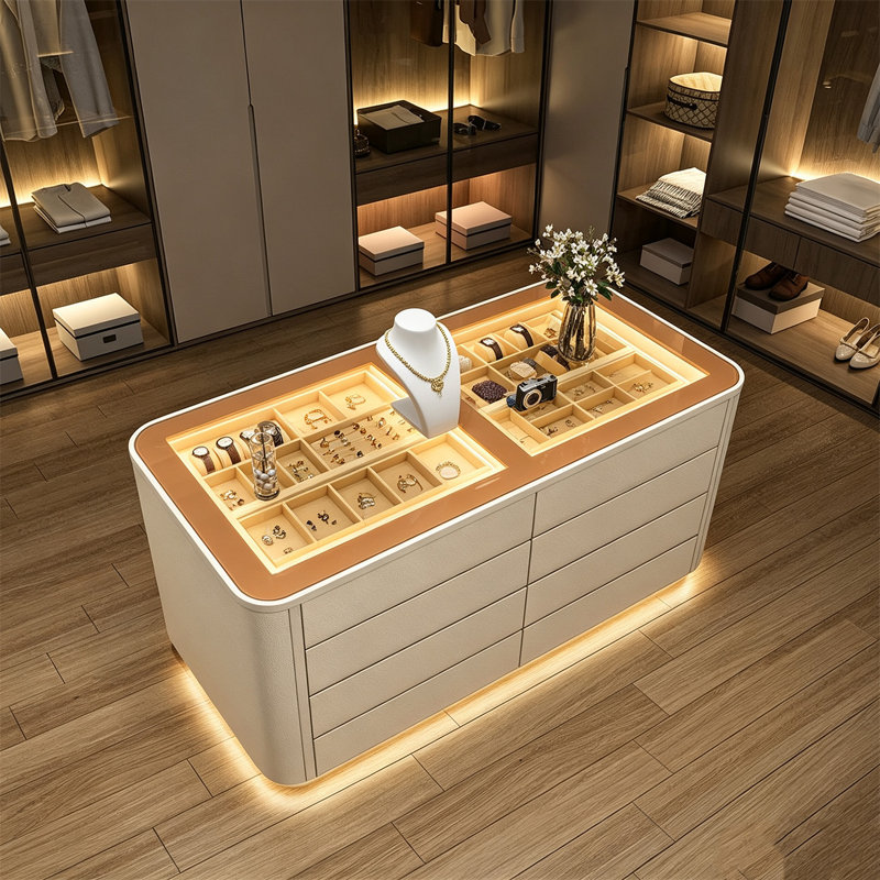 39.37"Minimalist Luxe Beige Jewelry Display Storage Cabinet