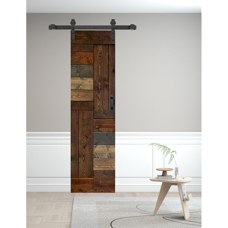 Porte à deux branches en bois massif en forme de S avec rail de quincaillerie - Assemblage requis, 24 po x 80 po, Multicolore