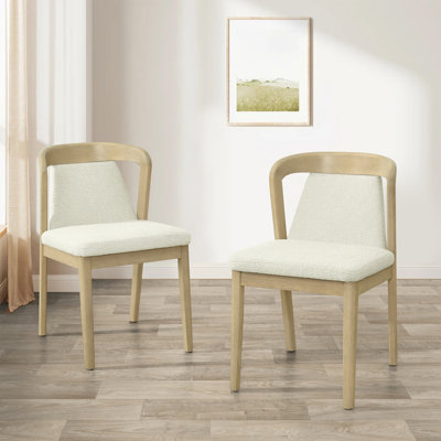 Scandinavian Modern Rubberwood Upholstered Armless Dining Chairs