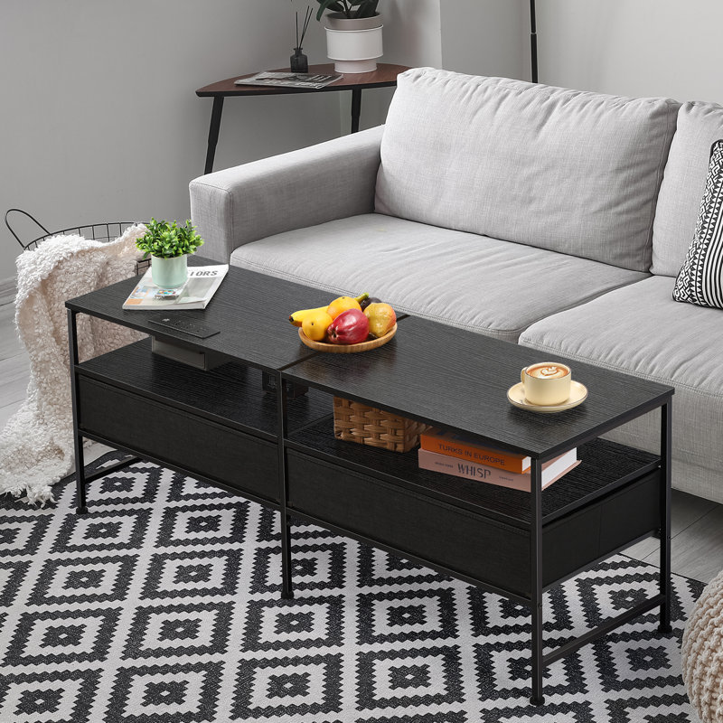 TV Stand with Power Strip, Black, Black