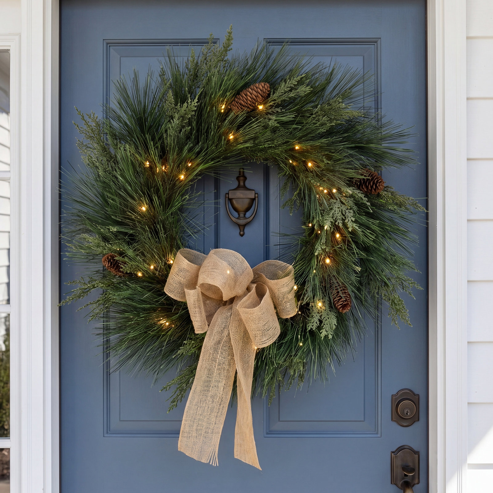 22" Pre-Lit Black Tie Cedar Wreath