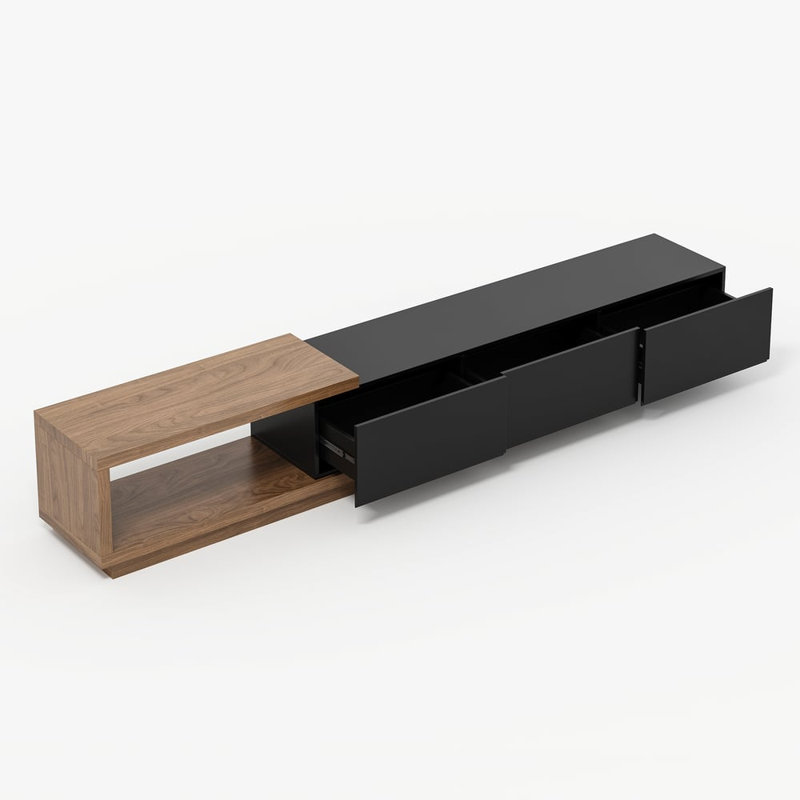 Extendable Freestanding TV Stand with 3 Spacious Drawers, Extends 71 to 100 Inches, Fits 80 Inch and Larger TVs, Premium MDF, Wear Resistant Tabletop, Interchangeable Left or Right Installation