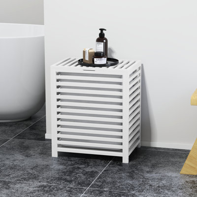 Laundry Bin With Cover And Removable Liner, 19.75X14.25X23.5 Inches, White, Space For Organized Clothes White Hamper Lid Detachable Inner Bag, Neat