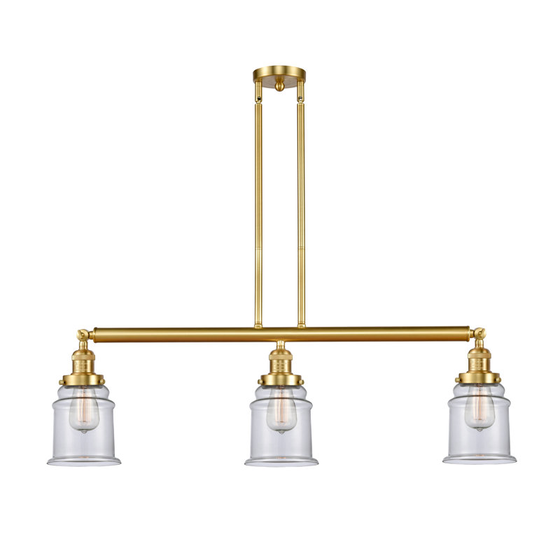 Galaviz 3 - Light Kitchen Island Pendant, Clear, Satin Gold, 6 Watt Vinage LED Bulb