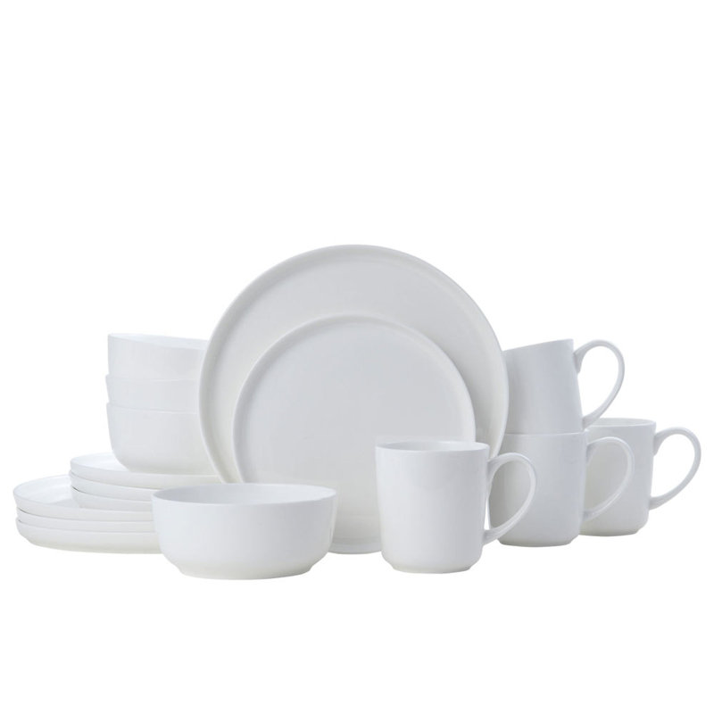 White Porcelain Glossy Round Dinnerware Set for 4