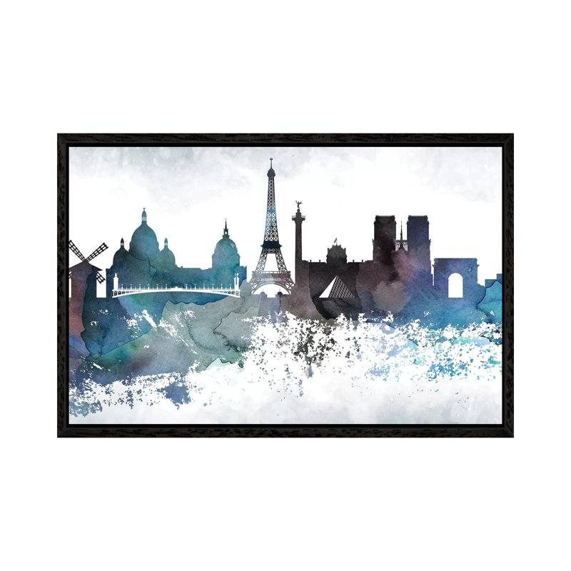 Paris Bluish Skylines - Print on Canvas, Black Framed, 152.5 cm H x 101.5 cm W