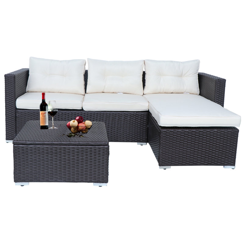 ensemble de conversation modulaire avec coussins 3 pièces en rotin  Wendling