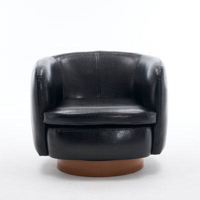 35" Wide Modern Swivel Faux Leather Upholstered Barrel Chair