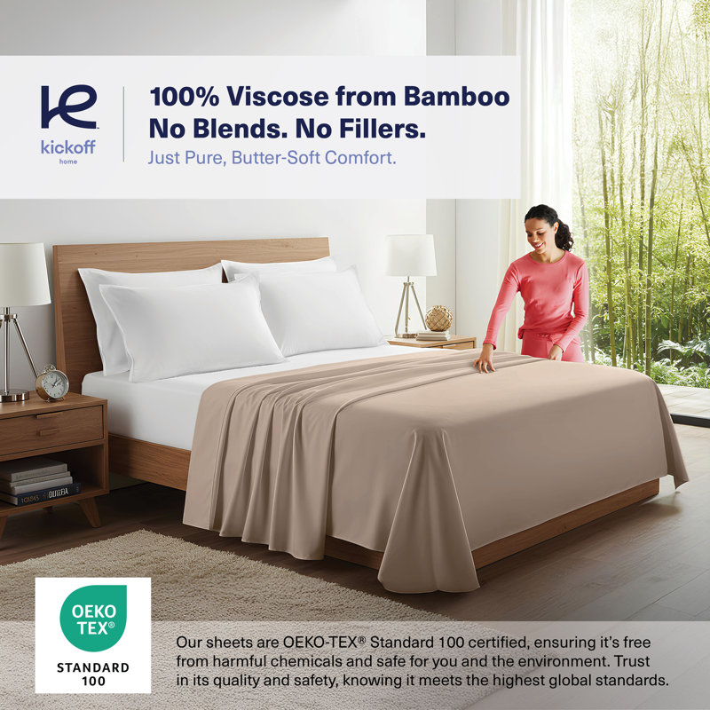 100% Organic Viscose From Bamboo Flat Sheet Only, 300 Thread Count, Extra Wide, Cooling & Breathable, Double Stitching, Bedding Sheet - Gift-Ready Packaging (Iced Latte)