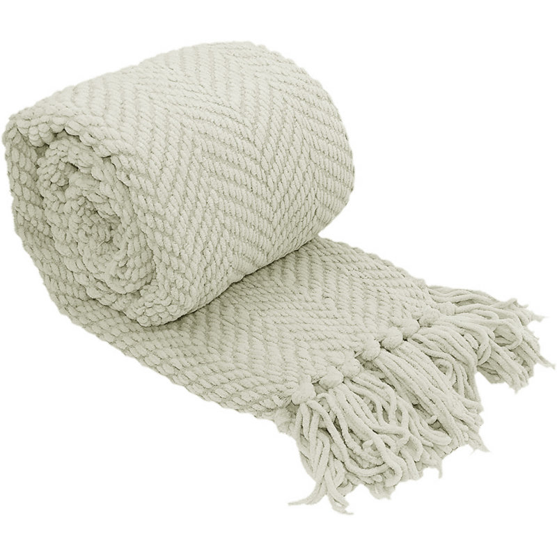 Oatmeal Knitted Reversible Throw Blanket with Braided Tassels