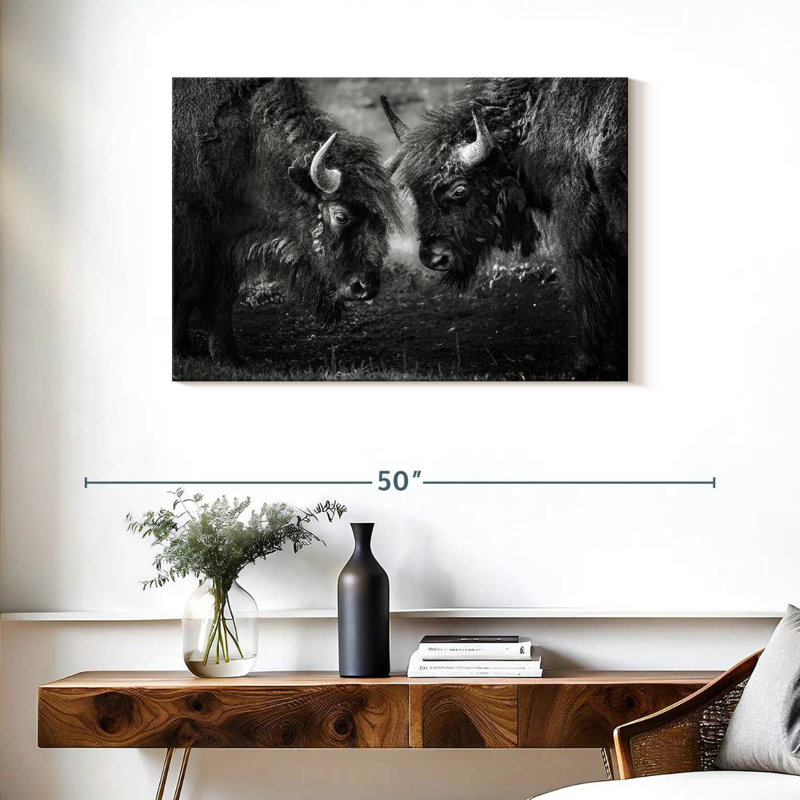 Bison de Brampt, tête à tête, H 24 po x l 36 po