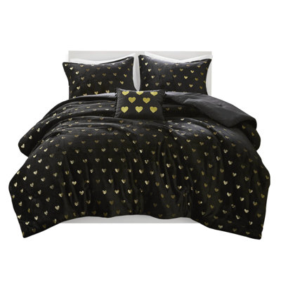 3 Pcs Black/Gold Metallic Printed Comforter For Twin/Twin Xl, Microfiber Reverse, Proof, - , Machine Washable, Labeled