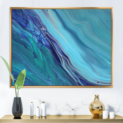 Liquid Art Waves In Shades Of Blue - Painting on Canvas