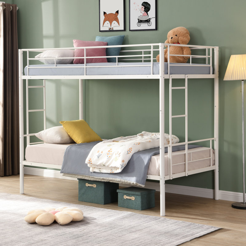 Lit superposé en métal blanc - ajout de chambre à coucher moderne, modèle simple au-dessus du modèle simple, structure en acier pour une durabilité et une stabilité à long terme, espace de sommeil silencieux et silencieux, capacité de charge élevée, coffre-fort