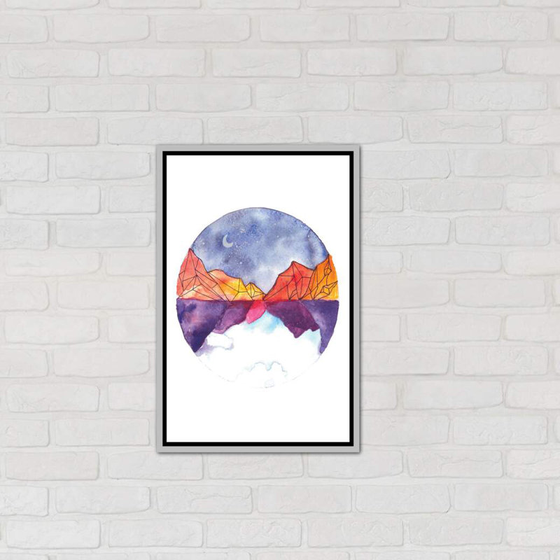 Art circulaire, Toile avec cadre argenté, H 26 po x l 18 po x P 1,5 po