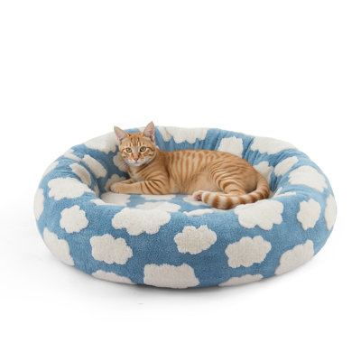 Cute Dog Bed for Small Dogs, Comfortable Round Orthopaedic Sofa , Washable Pet Beds with Jacquard Shaggy Plush and Anti Slip Bottom, Blue
