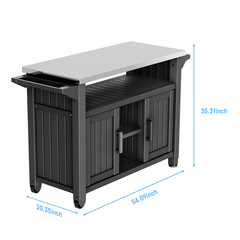 54" Multifunctional Mobile Kitchen Island Cart With Stainless Steel Top & Storage
