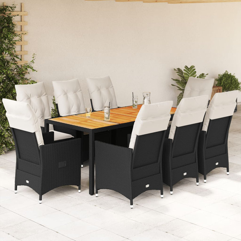 Garden Dining Set Black, Cream White, 8