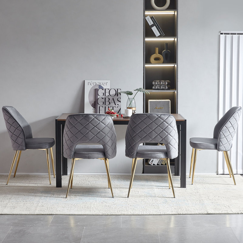 Open Back Dining Chairs, Velvet, Golden Leg, Gray