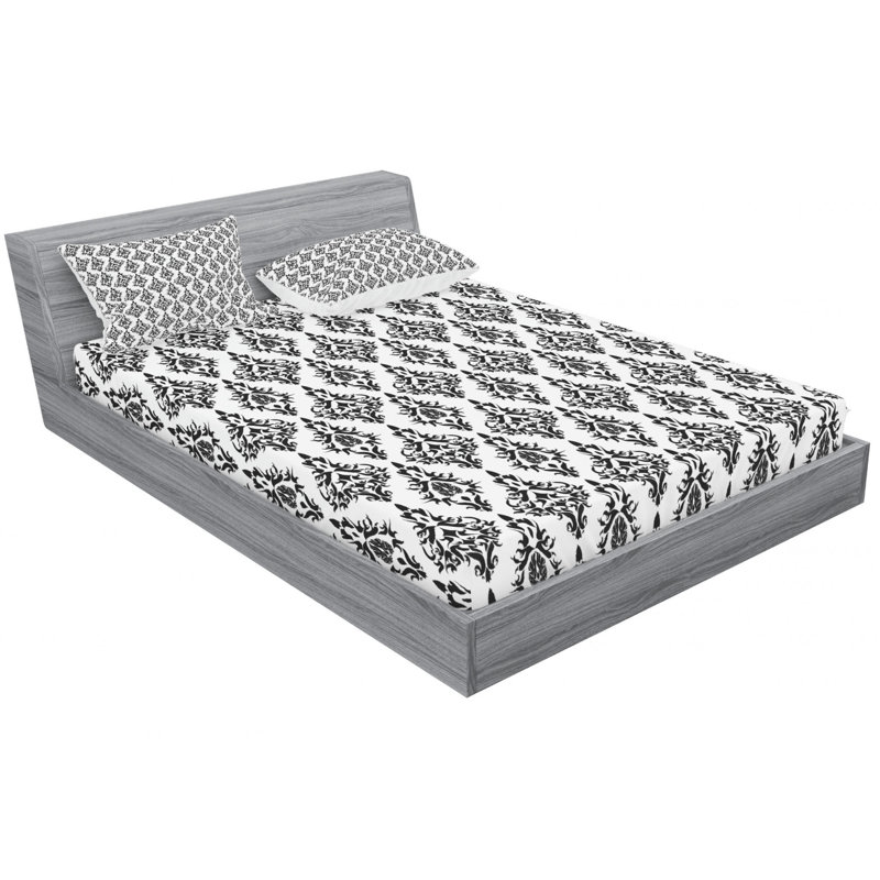 Microfiber Damask Sheet Set, Queen Sheet Set + Fitted Sheet + 2 Pillowcases