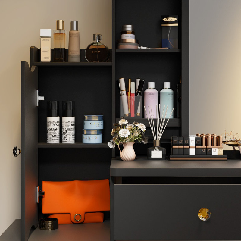 Coiffeuse élégante avec miroir coulissant et tabouret rembourré